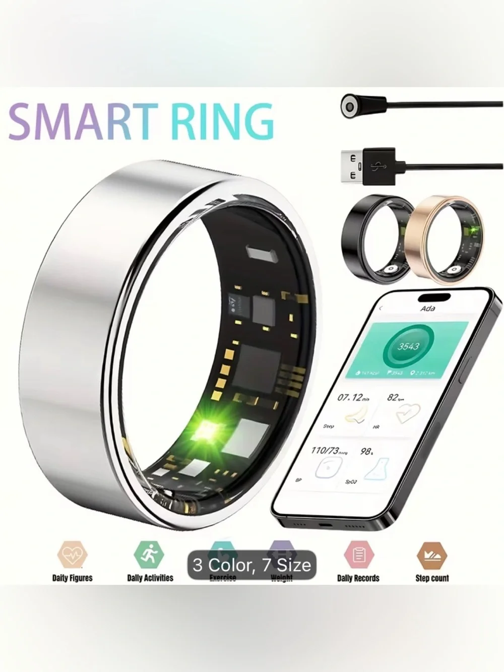 NWB. Smart Ring. Silver. Size 7